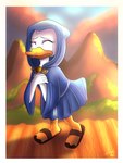 anthro bodily_fluids cloak clothing crying emotional eyes_closed female footwear grieving hood_up locket sad sandals shoes solo tears tears_of_sadness kinkypeach disney fantasia_2000 daisy_duck anatid anseriform avian bird duck