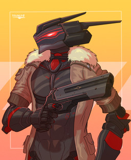 anthro biped clothing coat front_view glowing glowing_eyes gun handgun holding_gun holding_object holding_ranged_weapon holding_weapon machine male male_anthro ranged_weapon robotic robotic_arm robotic_head solo topwear weapon maxner12 android robot robot_anthro absurd_res hi_res