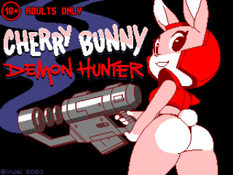 anthro armor big_gun breasts butt female gun headgear helmet looking_back ranged_weapon small_breasts small_butt solo suggested video_game_logo videogame_weapon weapon xylas cherry_bunny_demon_hunter lagomorph leporid mammal rabbit 2020 cover digital_media_(artwork) low_res pixel_(artwork) video_game_cover