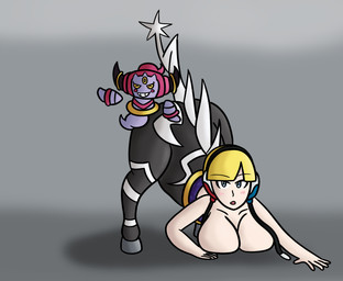 ambiguous_gender big_breasts black_body blonde_hair breast_rest breasts duo female feral floating hair hoop_transformation human_to_feral mid_transformation pokemon_transformation simple_background species_transformation stripes transformation transformation_ring white_hair white_stripes deltapyro nintendo pokemon elesa_(pokemon) equid equine generation_5_pokemon generation_6_pokemon hoopa hoopa_(confined) human legendary_pokemon mammal pokemon_(species) zebstrika 2026 hi_res