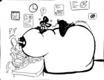 big_breasts bodily_fluids breasts corked doctor_office duo female huge_breasts hyper hyper_breasts lactating leaking nipple_piercing nipples piercing receptionist liechi linda_(code-shark101) bear giant_panda mammal black_and_white hi_res monochrome