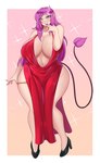 big_breasts breasts clothing female footwear hair heart_eyes heart_symbol high_heels horn huge_breasts huge_thighs humanoid_pointy_ears hyper hyper_breasts looking_at_viewer navel plunging_neckline pointy_ears purple_eyes purple_hair shoes side_boob smile solo spade_tail standing tail teeth thick_thighs wide_hips kt80 demon demon_humanoid horned_humanoid humanoid succubus