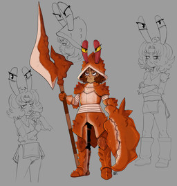 4_eyes 5_fingers armor boots bottomwear brown_eyes brown_hair clothed clothing crab_claw crossed_arms eyestalks female fingers footwear frown greaves grey_background hair holding_melee_weapon holding_object holding_weapon knight looking_away melee_weapon multi_eye pants pauldron shell_armor shirt shoes short_hair simple_background solo standing tank_top topwear warrior weapon nerdbayne animal_humanoid aquatic aquatic_humanoid arthropod arthropod_humanoid crab_humanoid crustacean crustacean_humanoid humanoid 2026 absurd_res hi_res signature