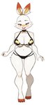 anthro band-aid band-aid_on_face band-aid_on_nose bandage bandage_on_face bandage_on_nose big_breasts bikini black_bikini black_clothing black_swimwear blush blush_lines breasts buckteeth cheek_tuft clothing dipstick_ears dipstick_toes ear_markings eyelashes facial_tuft female front_view fur looking_at_viewer multicolored_ears navel open_mouth open_smile orange_body orange_eyes orange_fur pattern_clothing pattern_swimwear simple_background smile solo swimwear teeth thick_thighs tuft two-piece_swimsuit under_boob white_background white_body white_fur wide_hips flowerpigeon73 nintendo pokemon scorbunny_(valorlynz) generation_8_pokemon lagomorph leporid mammal pokemon_(species) scorbunny absurd_res hi_res