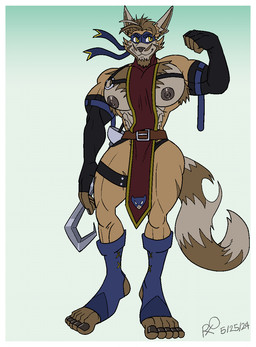 5_toes anthro armwear athletic athletic_anthro athletic_male beard belt big_muscles big_pecs border brown_beard brown_body brown_facial_hair brown_fur brown_hair brown_pubes chest_tuft clothed clothing elbow_gloves facial_hair feet footwear fur furry_tail gloves hair handwear lance male mask melee_weapon muscular nipples pecs polearm pose pubes simple_background skimpy smile socks solo tail toes tuft underwear weapon white_border yellow_eyes rxq sly_cooper_(series) sony_corporation sony_interactive_entertainment sucker_punch_productions sir_galleth_cooper mammal procyonid raccoon 2024 dated hi_res pinup signature