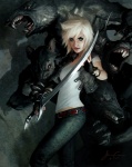 alternative_fashion anthro belt black_eyes black_sclera blonde_hair bottomwear buckteeth clothed clothing denim denim_bottomwear denim_clothing eyeliner female fingerless_gloves gloves group hair handwear jeans lacing makeup melee_weapon pants punk sharp_teeth shirt solo_focus sword teeth topwear vest warrior weapon white_clothing white_shirt white_topwear jason_chan human mammal murid murine rat rodent 2010 hi_res