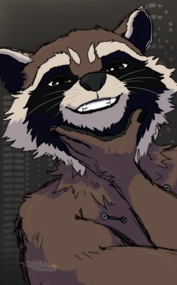 anthro male selfie simple_background smile smirk solo zimakum guardians_of_the_galaxy marvel rocket_raccoon mammal procyonid raccoon absurd_res colored_sketch hi_res sketch