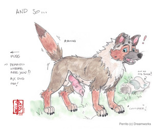 animal_genitalia animal_penis aroused balls bodily_fluids canine_genitalia canine_penis chomper_(puss_in_boots) clothing dialogue erection exclamation_point feral floppy_ears footwear genital_fluids genitals gesture grass knot knotted_penis looking_back male on_grass on_ground paws penis plant precum socks solo standing surprise_transformation surprised surprised_arousal sweater tail tail_boner tail_gesture text topwear transformation fennec_(artist) don_bluth dreamworks puss_in_boots_(franchise) the_land_before_time chomper_(the_land_before_time) perrito_(puss_in_boots) canid canine canis domestic_dog mammal mixed_breed english_text guide_lines painting_(artwork) traditional_media_(artwork) watercolor_(artwork)