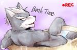 anthro bath camera_view fur hair looking_at_viewer looking_back male nude recording solo water wet white_hair kemo_nuko nintendo star_fox wolf_o'donnell canid canine canis mammal wolf