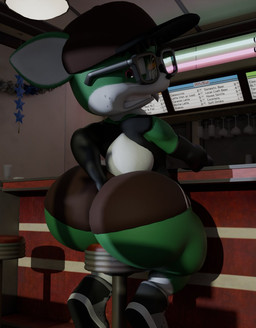 anthro armwear athletic_wear baseball_cap big_butt bottomwear butt clenched_teeth clothing digging_into_butt diner elbow_gloves eyewear fangs femboy footwear freckles glasses gloves gym_bottomwear gym_shorts handwear hat headgear headwear huge_butt looking_back male overbite_fang restaurant shirt shoes shorts sitting_on_stool sneakers solo t-shirt teeth thick_thighs topwear kirby_animatez sega sonic_the_hedgehog_(series) yeah_i_have_a_type_(meme) fan_character vincent_(onyxsplash) canid canine canis chihuahua domestic_dog gaia mammal toy_dog 3d_(artwork) digital_media_(artwork)