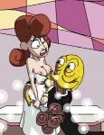 bouquet breasts brown_hair cleavage clothed clothing duo female hair husband husband_and_wife lips male male/female married_couple mature_female nipples pink_nipples text wedding wife dboy octodad octodad:_dadliest_catch young_horses octodad_(character) scarlet_(octodad) cephalopod coleoid human mammal marine mollusk octopodiform english_text mother_(lore) parent_(lore)