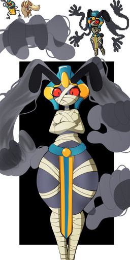 anthro bandage big_ears black_background black_eyes black_nose bottom_heavy breasts eyelashes female floppy_ears fur fusion grey_body grey_fur long_ears looking_at_viewer lop_ears pokemon_fusion prehensile_ears red_sclera simple_background solo thick_thighs white_background wide_hips tobitobi90 nintendo pokemon cofagrigus generation_4_pokemon generation_5_pokemon hybrid lopunny mummy pokemon_(species) undead 2026 absurd_res hi_res