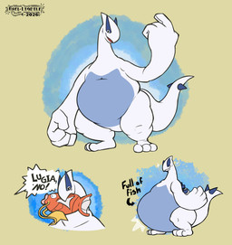 ambiguous_gender beak belly belly_expansion blue_belly blue_body expansion feral simple_background solo tail tan_background text weight_gain white_arms white_beak white_body white_tail white_wings wings x_no_x_yes baelnesh nintendo pokemon generation_1_pokemon generation_2_pokemon legendary_pokemon lugia magikarp pokemon_(species) 2026 absurd_res english_text hi_res watermark