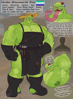 3_fingers apron armpit_hair big_arms big_muscles big_pecs bodily_fluids body_hair clothing dialogue fingers flower footwear gloves green_body handwear hat headgear headwear lgbt_pride looking_at_viewer male muscular musk nipples pecs plant pride_color_flag pride_colors rose_(flower) saliva shoes straw_hat sweat text tongue tongue_out verdan_brawnworth_eros_(entitropy) vincian_pride_colors entitropy microsoft minecraft mojang xbox_game_studios creeper_(minecraft) elemental_creature elemental_humanoid flora_fauna humanoid plant_humanoid absurd_res hi_res