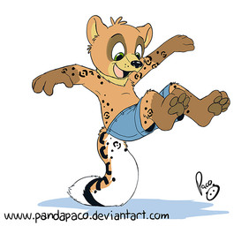 anthro black_markings black_nose blue_bottomwear blue_clothing blue_shorts bottomwear clothed clothing fur glistening glistening_eyes gloves_(marking) green_eyes head_tuft leg_markings logo male male_anthro markings open_mouth open_smile orange_body orange_fur shadow shorts simple_background smile socks_(marking) solo text topless tuft white_background white_body white_fur young young_anthro young_male pandapaco andy_(andysnowleopard) felid mammal pantherine snow_leopard artist_logo signature url