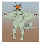 aircraft anthro belly big_belly big_breasts blue_eyes border breasts dark_nipples deep_navel female fist machine navel nipples non-mammal_nipples orange_body slightly_chubby slightly_chubby_female solo standing_on_toes tan_body vehicle white_border wide_hips panzerschreckleopard hawker_sea_fury aircraft_humanoid living_aircraft living_machine living_vehicle 2024 absurd_res digital_media_(artwork) hi_res