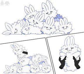 ambiguous_gender daww disembodied_hand feral fluffy fur group holding_character looking_at_viewer simple_background smug_face white_background white_body pandoraingrid_(artist) mikeantilike_(character) arthropod insect lepidopteran moth comic hi_res