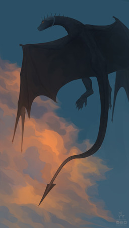 back_spikes black_body cloud fantasy feral flying horn male membrane_(anatomy) membranous_wings nature nature_background orange_eyes sky skyscape solo spiked_tail spikes spikes_(anatomy) sunset tail wings ocelotka european_mythology mythology viel dragon mythological_creature mythological_scalie scalie western_dragon digital_media_(artwork) full-length_portrait hi_res portrait