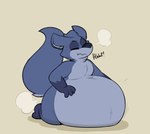 anthro belly big_belly blue_body blue_fur blush breath eyes_closed fart fart_cloud fur gas gassy inflation male panting raised_tail slightly_chubby solo tail conditional_dnp verdantphysician flick_(verdantphysician) canid canine fox mammal