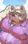 aloha_shirt anthro beach belly clothing eyebrows eyewear heart_sunglasses looking_at_viewer male musclegut muscular pattern_clothing pattern_shirt pattern_topwear pecs sea seaside shirt smile smug solo sunglasses thick_eyebrows topwear water whiskers whitebeast20 lifewonders live_a_hero viscunam mammal procyonid raccoon hi_res