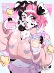 2_horns alternative_fashion anthro beverage breasts chain claws container cup eyelashes fairy_kei female food heart_chain holding_container holding_cup holding_milkshake holding_object horn j-fashion midriff milkshake navel open_mouth pawpads paws pink_eyes pink_horn shooting_star solo sprinkles wallet_chain ferwanwan canid canine canis dalmatian domestic_dog mammal 2023 hi_res pastel_theme