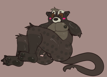 anthro anus blush butt covering covering_face genitals male nipples pawpads paws penis penis_peek shy solo utter2 civet mammal viverrid