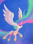2015 ajvl equid equine feathered_wings feathers female feral flying friendship_is_magic gold_(metal) hair hasbro head_wings hi_res horn jewelry long_hair mammal multicolored_hair my_little_pony mythological_creature mythological_equine mythology necklace princess_celestia_(mlp) simple_background solo sparkles white_body white_feathers winged_unicorn wings