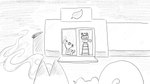 animal_crossing anthro apron apron_only canid canine cigarette cleaning clothed clothing dialogue_in_description domestic_cat dragonweirdo felid feline felis female glass_door greyscale grocery_store group hi_res ladder male mammal marshal_(animal_crossing) monochrome nintendo olivia_(animal_crossing) outside raccoon_dog rear_view rodent sciurid smoke smoking smoking_cigarette store tail tanuki timmy_nook tommy_nook tree_squirrel young