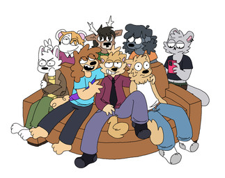 4_fingers anthro antlers barefoot black_hair blonde_hair blush bored brown_body brown_fur brown_hair bunny_ears_(gesture) cellphone closed_smile clothed clothed_anthro clothed_male clothing crossed_arms electronics eye_through_hair feet fingers fur furniture gesture grey_body grey_fur group grumpy hair hand_on_shoulder holding_cellphone holding_object holding_phone holding_smartphone horn male male_anthro midriff mouth_closed open_mouth phone pointy_ears round_ears simple_background sitting smartphone smile smiling_at_viewer smug_grin sofa standing tail tan_body tan_fur teeth translucent translucent_hair white_background white_body white_fur freoncat normalsville artie_(normalsville) ferris_(normalsville) harrod_(normalsville) leo_(normalsville) peter_(normalsville) reno_(normalsville) rocky_(normalsville) unnamed_background_shiba bird_dog canid canine canis chinchilla chinchillid deer domestic_dog golden_retriever hunting_dog lagomorph leporid mammal mixed_breed mouse murid murine nordic_sled_dog poodle rabbit retriever rodent samoyed shiba_inu spitz 2025 colored digital_media_(artwork) english_description