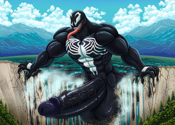 balls big_balls big_penis black_body bodily_fluids cum dam destruction excessive_cum excessive_genital_fluids genital_fluids genitals glans huge_balls huge_penis humanoid_genitalia humanoid_penis hyper hyper_balls hyper_genitalia hyper_penis macro macro_focus macro_male male muscular muscular_arms muscular_male nature nature_background penis solo tongue tongue_out vein veiny_penis venom water furrypur marvel venom_(marvel) alien alien_humanoid humanoid hi_res