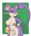 areola big_ears breasts buckteeth cheese clitoris dairy_products female food fur genitals hand_on_hip long_tail nipples purple_body purple_fur pussy solo tail tan_areola tan_body tan_fur tan_nipples tan_pussy teeth thick_thighs poraka7 nintendo pokemon generation_1_pokemon pokemon_(species) rattata