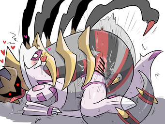 armwear black_sclera black_wings blush bodily_fluids censored_genitalia clothing dominant dominant_female duo female fin gem grey_body headgear headwear heart_symbol long_body male male/female pearl_(gem) pink_body pink_wings red_eyes saliva saliva_on_tongue shoulder_pads simple_background spikes striped_body stripes sweat tail tentacles tongue tongue_out wings gngmrkas kkkkkkasgai mythology nintendo pokemon dragon generation_4_pokemon giratina legendary_pokemon mythological_creature mythological_scalie origin_forme_giratina palkia pokemon_(species) scalie 4:3 censored incest_(lore)