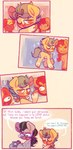 :3 blush bodily_fluids eyewear female glasses group humor male smile sparkles sweat sweatdrop text sockiepuppetry hasbro mlp_g5 my_little_pony argyle_starshine_(mlp) hitch_trailblazer_(mlp) sprout_cloverleaf_(mlp) sunny_starscout_(mlp) earth_pony equid equine horse mammal pony comic english_text hi_res