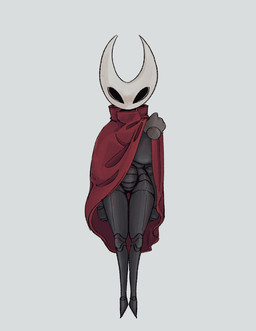 anthro assisted_exposure big_breasts black_body breasts cloak cloak_lift clothed clothing clothing_lift disembodied_hand female front_view grey_background mask red_cloak red_clothing simple_background solo thigh_gap unfazed wearing_mask khutokun hollow_knight_(franchise) team_cherry hornet_(hollow_knight) arthropod 2026 hi_res