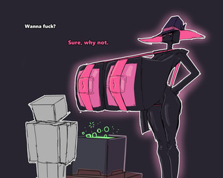 areola big_areola big_breasts big_nipples black_body breasts cauldron clothing duo female hat headgear headwear huge_breasts hyper hyper_breasts ineffective_clothing larger_female larger_humanoid male nipples not_furry one-piece_swimsuit pink_areola pink_nipples pink_sclera profanity question_mark size_difference sling_bikini smaller_human smaller_male square_(anatomy) swimwear text white_eyes witch_hat revifrry microsoft minecraft mojang xbox_game_studios enderman human humanoid mammal 5:4 english_text hi_res