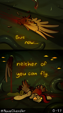 amputation battle blood bodily_fluids bone brown_body city cyberpunk dark dialogue dominant dramatic_lighting duo dystopian feathers female feral futuristic glowing glowing_eyes gore hair horror_(theme) male night ominous orange_eyes pain power red_hair slime tentacles text threatening traumatized violence wings wounded yellow_eyes young young_male nava_chendler a_world_of_losers_(nava_chendler) astraconia_(nava_chendler) hasbro my_little_pony mythology eyelet_(nava_chendler) fan_character fracture rob_(nava_chendler) demon equid equine horse ink_demon mammal mythological_creature mythological_equine pegasus pony unknown_species 4k 9:16 absurd_res comic digital_media_(artwork) english_text hi_res story