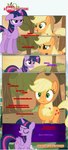 absurd_res angry annoyed applejack_(mlp) bangs black_border border character_narrating clothing cowboy_hat cutie_mark dialogue duo ears_down ears_up earth_pony equid equine estories eyes_closed female feral folded_wings friendship_is_magic frown hasbro hat headgear headwear hi_res horn horse intervention listening mammal my_little_pony mythological_creature mythological_equine mythology narrowed_eyes open_mouth outside pivoted_ears plant pony shrub tree twilight_sparkle_(mlp) wide_eyed winged_unicorn wings
