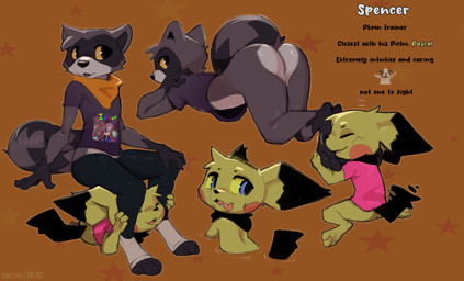 3_toes ambiguous_gender anthro bandanna_scarf blue_eyes bottomless bottomless_ambiguous bottomless_anthro bottomless_male butt butt_size_difference clothed clothed_anthro clothing crossed_legs feet foot_fetish foot_on_face footwear fully_clothed male male/ambiguous pantsless_anthro partially_clothed paws rubbing_paws size_difference soles text toeless_footwear toes tongue tongue_out yellow_sclera conditional_dnp dacad nintendo pokemon spencer_(dacad) generation_2_pokemon mammal pichu pokemon_(species) procyonid raccoon english_text hi_res model_sheet
