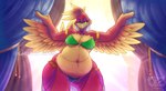 anthro anthrofied beak belly belly_dancer belly_dancer_outfit breasts camel_toe deep_navel fangs feathers female genital_outline green_eyes hair navel nipple_outline nipples non-mammal_breasts non-mammal_navel non-mammal_nipples overweight overweight_anthro overweight_female pussy_outline red_body red_feathers red_hair solo teeth thick_thighs under_boob wide_hips cabezilla banjo-kazooie microsoft nintendo rareware kazooie avian bird breegull absurd_res hi_res