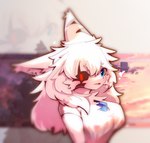 afterglow anthro big_breasts blue_crystal blue_eyes breast_play breasts clothed clothing female fur hair long_hair red_eyes solo tight_clothing white_body white_fur qavc hi_res