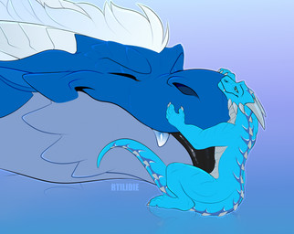 blep duo extreme_size_difference eyes_closed feral hair horn hug size_difference smile tongue tongue_out soldtilidie mythology dragon mythological_creature mythological_scalie scalie wingless_dragon hi_res