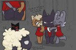 anthro big_butt black_body blush bodily_fluids butt clothed clothing erection fingering fur genital_fluids group hair male male/male multi_eye open_mouth penetration simple_background smile text trio white_body white_fur wool_(fur) cinnamoncaker_(artist) cult_of_the_lamb massive_monster_(studio) follower_(cult_of_the_lamb) lamb_(cult_of_the_lamb) narinder red_crown_(cult_of_the_lamb) bovid canid canine canis caprine domestic_cat domestic_dog felid feline felis lagomorph leporid mammal rabbit sheep 3:2 digital_media_(artwork) english_text hi_res shaded