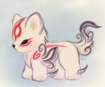 ambiguous_gender chibi feral fur markings quadruped red_markings simple_background solo white_body white_fur kolae capcom clover_studio okami_(capcom) chibiterasu_(okami) canid canine canis deity mammal wolf 2019 digital_media_(artwork)