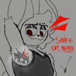 ambiguous_gender anthro armpit_fetish armpit_hair armpit_play armpit_worship bodily_fluids body_hair duo female intersex intersex/female macro micro musk musk_clouds musky_armpit pressed_against_armpit smug smug_face smug_grin sweat sweaty_armpit text trapped_in_clothing ratfucker616 jennifer_(ratfucker616) ambiguous_species humanoid mammal murid murine rat rodent hi_res