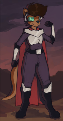 anthro armor belt black_nose boots brown_body brown_hair cape clothing cloud countershade_face countershade_tail countershading detailed_background footwear gloves hair handwear lens looking_at_viewer male scouter shadow shoes sky skyscape solo sunset supervillain tail teal_eyes visor marsminer keith_(marsminer) mammal mustelid otter 2023 colored_sketch hi_res sketch