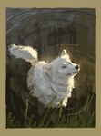 ambiguous_gender fangs_bared feral fur happy lake quadruped solo water water_ripple white_body white_fur beckowaffle canid canine canis domestic_dog mammal 2024 digital_media_(artwork) digital_painting_(artwork) hi_res