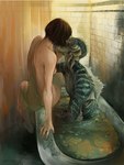 2018 5_fingers 5_toes animal_humanoid bathtub breasts brown_hair butt digital_media_(artwork) duo eliza_esposito feet female fin fingers fish fish_humanoid gills guillermo_del_toro hair human human_on_humanoid humanoid interspecies kissing male male/female mammal marine marine_humanoid nude partially_submerged side_boob sometimessmuthappens the_asset_(the_shape_of_water) the_shape_of_water toes water