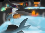 anthro bath bathing crystal female glowing hot_spring lava looking_at_viewer rock sitting smile smiling_at_viewer solo steam water spaceg3n fish marine shark absurd_res hi_res