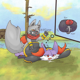 anal anal_penetration animal_genitalia animal_penis anthro anthro_on_feral anthro_penetrated balls bestiality biped bodily_fluids bottomless butt canine_genitalia canine_penis chastity_cage chastity_device clothed clothing creek cutaway dialogue doggystyle dominant dominant_feral dominant_male drooling duo erection feral feral_on_top feral_penetrating feral_penetrating_anthro from_behind_position front_view fur fusion genitals grass grey_body grey_fur inner_ear_fluff jacket knot lying male male/male male_on_top male_penetrated male_penetrating male_penetrating_male mostly_nude multicolored_body multicolored_fur on_front on_ground on_top onomatopoeia open_mouth outside partially_clothed penetration penis plant pokemon_fusion purple_body purple_fur quadruped red_eyes rough_sex saliva scarf scarf_only sex sky smacking_ass sound_effects submissive submissive_anthro submissive_male text tongue tongue_out topwear tree tuft two_tone_body two_tone_fur white_body white_fur yellow_sclera aztepyeen nintendo pokemon aztep_(aztepyeen) bellamy_(wieselcat) fan_character banette braixen generation_3_pokemon generation_6_pokemon pokemon_(species) poochyena shiny_pokemon 1:1 2021 english_text