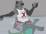 ambiguous_gender anthro asphyxiation big_butt big_dom_small_sub butt clothed clothing dominant dominant_ambiguous drowning duo failure_to_withdraw headscissor male size_difference tapping crocuta_county hyena lizard mammal reptile scalie spotted_hyena hi_res nonbinary_(lore)